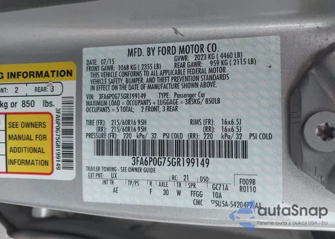 2016 Ford Fusion S из США, поврежденный, VIN 3FA6P0G75GR199149